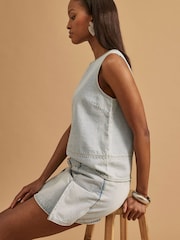 River Island Blue Belted Denim Skirt - Image 3 of 4