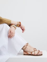 River Island Brown Plaited Tie Up Gladiator Flat Sandals - Image 1 of 5