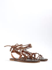 River Island Brown Plaited Tie Up Gladiator Flat Sandals - Image 3 of 5