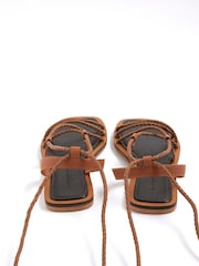 River Island Brown Plaited Tie Up Gladiator Flat Sandals - Image 4 of 5