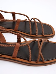 River Island Brown Plaited Tie Up Gladiator Flat Sandals - Image 5 of 5