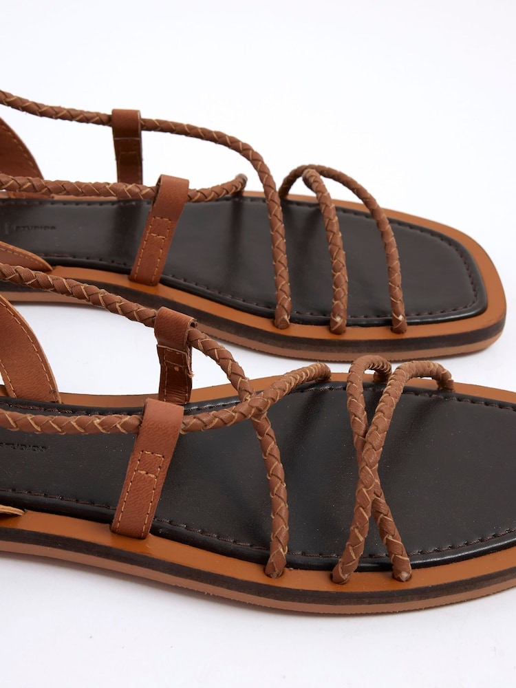 River Island Brown Plaited Tie Up Gladiator Flat Sandals - Image 5 of 5 River Island Brown Plaited Tie Up Gladiator Flat Sandals - Image 5 of 5