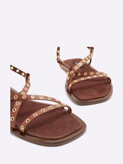 River Island Brown Wide Fit Eyelet Strappy Flat Sandals - Image 4 of 5