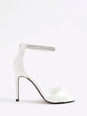 River Island White Heatseal Strap Peep Toe Heel Sandals - Image 1 of 5