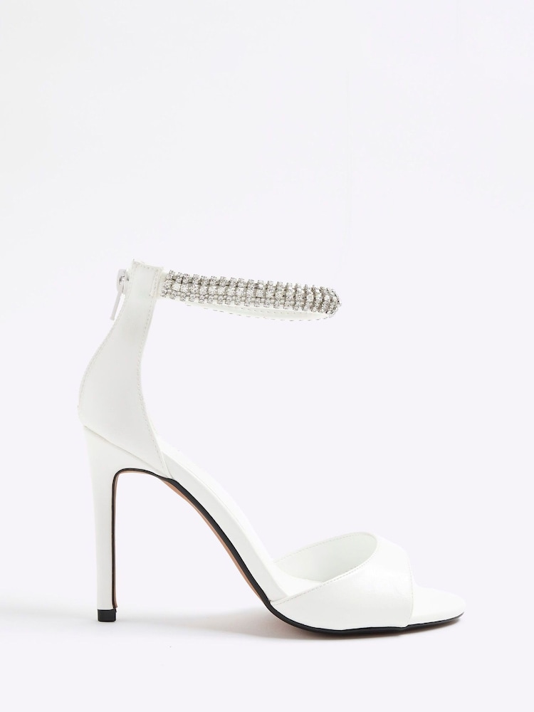 River Island White Heatseal Strap Peep Toe Heel Sandals - Image 1 of 5