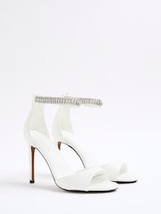River Island White Heatseal Strap Peep Toe Heel Sandals - Image 3 of 5