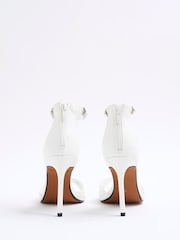 River Island White Heatseal Strap Peep Toe Heel Sandals - Image 4 of 5