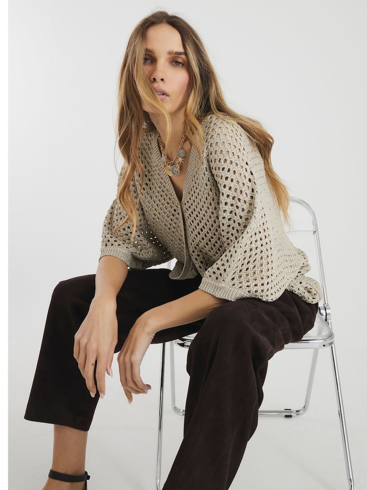 River Island Gold Crochet Cardigan - Image 3 of 4