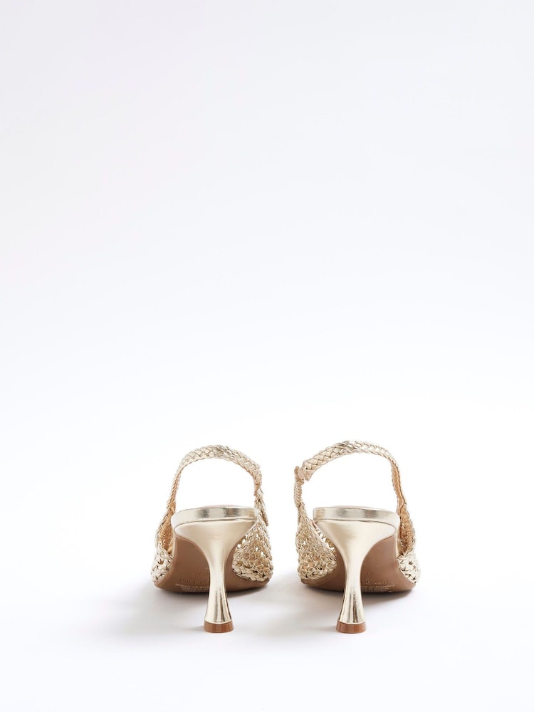 River Island Gold Woven Sling Back Heeled Court Shoes - Image 5 of 6