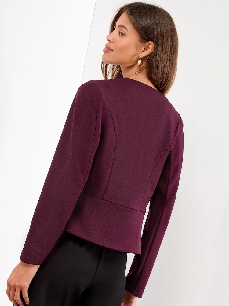 Lipsy Burgundy Red Cropped Collarless Blazer - Image 4 of 4 Lipsy Burgundy Red Cropped Collarless Blazer - Image 4 of 4