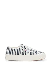Superga 2740 Stripes Print Canvas White Trainers - Image 1 of 5