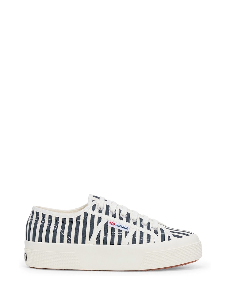 Superga 2740 Stripes Print Canvas White Trainers - Image 1 of 5