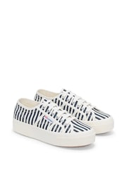 Superga 2740 Stripes Print Canvas White Trainers - Image 2 of 5