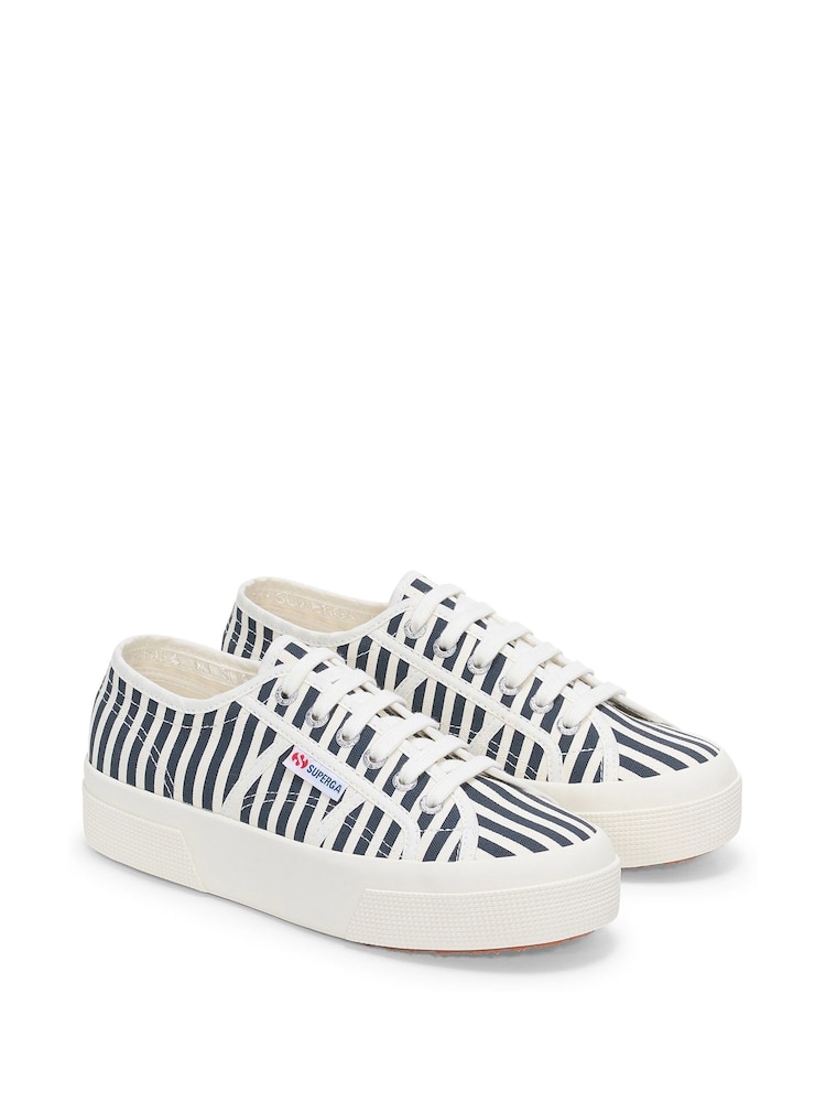 Superga 2740 Stripes Print Canvas White Trainers - Image 2 of 5