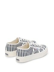 Superga 2740 Stripes Print Canvas White Trainers - Image 3 of 5