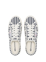 Superga 2740 Stripes Print Canvas White Trainers - Image 4 of 5