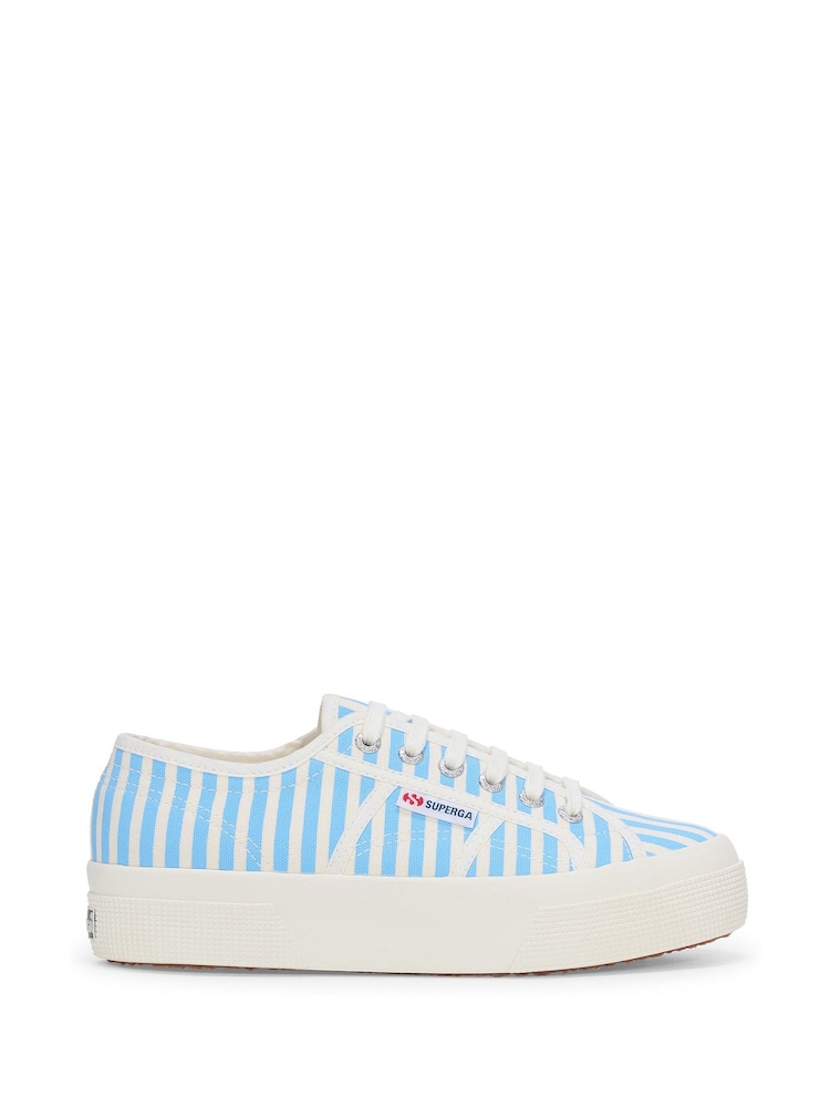 Superga 2740 Stripes Print Canvas White Trainers - Image 1 of 5