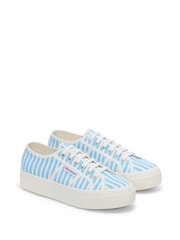 Superga 2740 Stripes Print Canvas White Trainers - Image 2 of 5