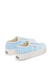 Superga 2740 Stripes Print Canvas White Trainers - Image 3 of 5