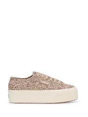 Superga 2790 Jaguar Print Canvas Trainers in Brown/Light Beige - Image 1 of 5