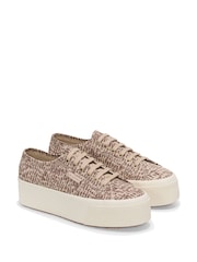 Superga 2790 Jaguar Print Canvas Trainers in Brown/Light Beige - Image 2 of 5