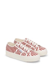 Superga 2740 Stripes Print Canvas White Trainers - Image 2 of 5