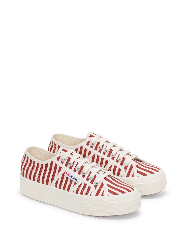 Superga 2740 Stripes Print Canvas White Trainers - Image 2 of 5