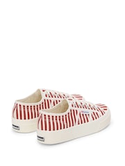 Superga 2740 Stripes Print Canvas White Trainers - Image 3 of 5