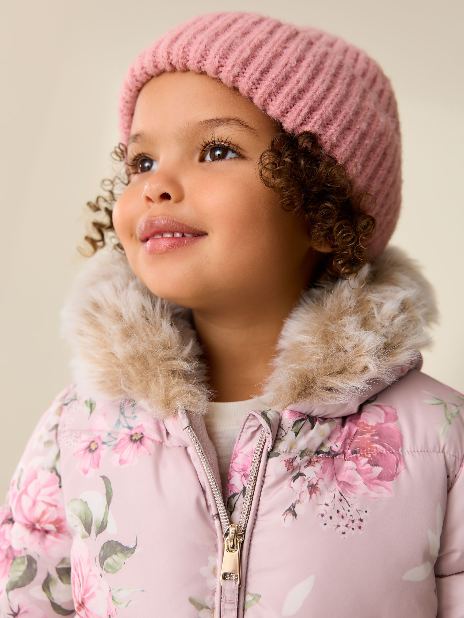 Buy Pink Floral Shower Resistant Faux Fur Trim Snowsuit (3mths