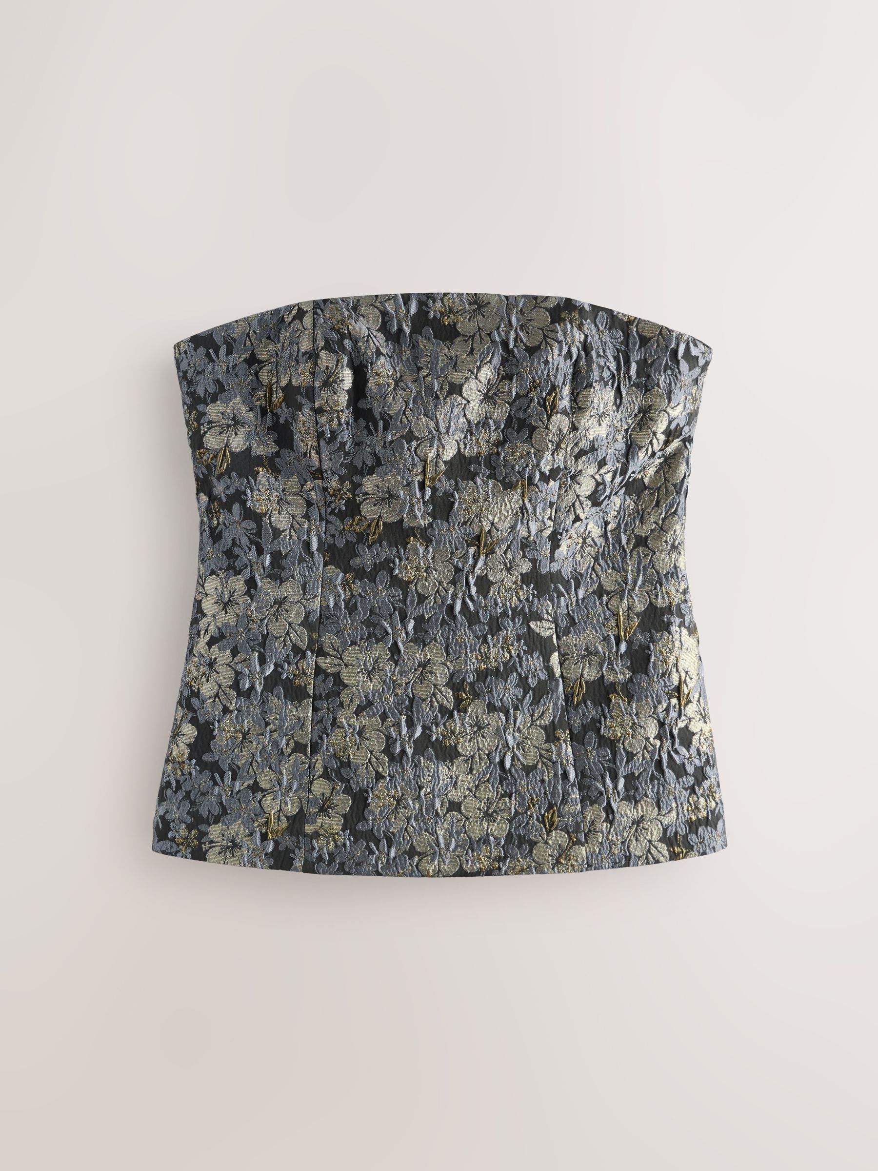 Buy Grey/Gold Metallic Jacquard Structured Longline Bandeau Top