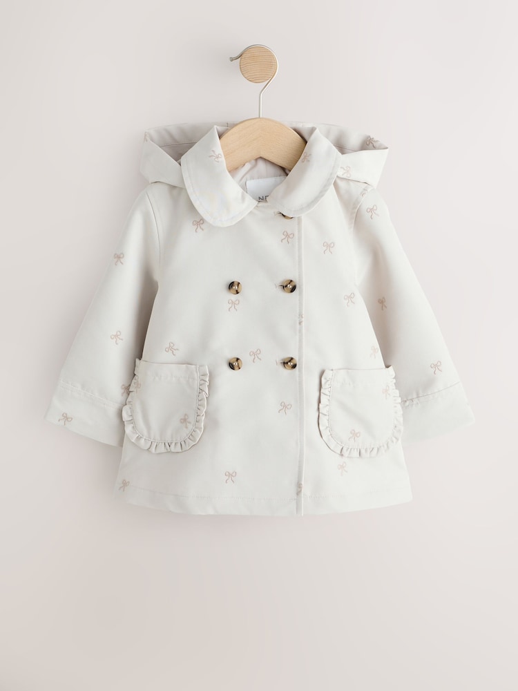 Neutral Bow Embroidered Shower Resistant Button Front Coat (3mths-7yrs) - Image 1 of 5
