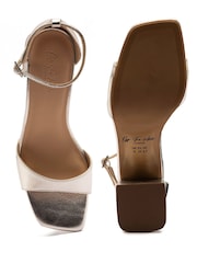 Off The Hook Gold Knightsbridge Leather Block Heel Ankle Strap Sandals - Image 10 of 10