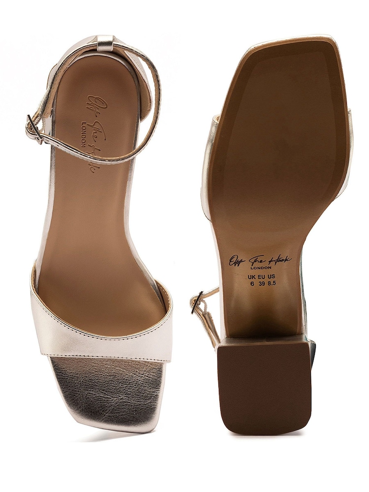 Off The Hook Gold Knightsbridge Leather Block Heel Ankle Strap Sandals - Image 10 of 10