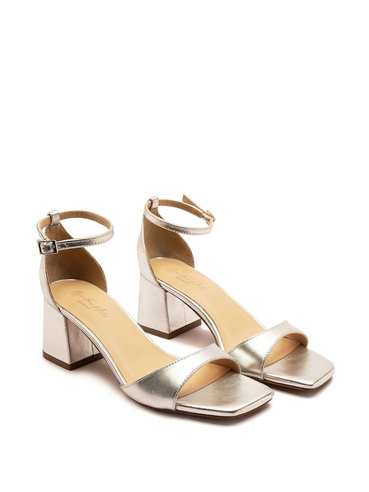 Off The Hook Gold Knightsbridge Leather Block Heel Ankle Strap Sandals - Image 2 of 7 Off The Hook Gold Knightsbridge Leather Block Heel Ankle Strap Sandals - Image 2 of 7