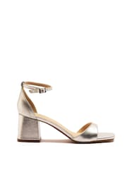Off The Hook Gold Knightsbridge Leather Block Heel Ankle Strap Sandals - Image 6 of 10