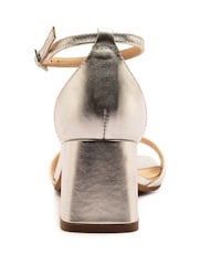 Off The Hook Gold Knightsbridge Leather Block Heel Ankle Strap Sandals - Image 9 of 10