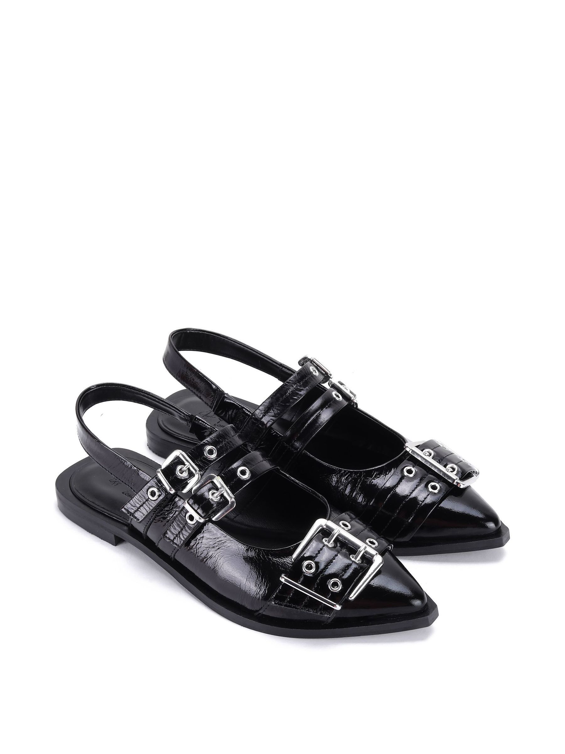 Buy Off The Hook Black Alderbrook Pointed Toe Leather Buckled Flat