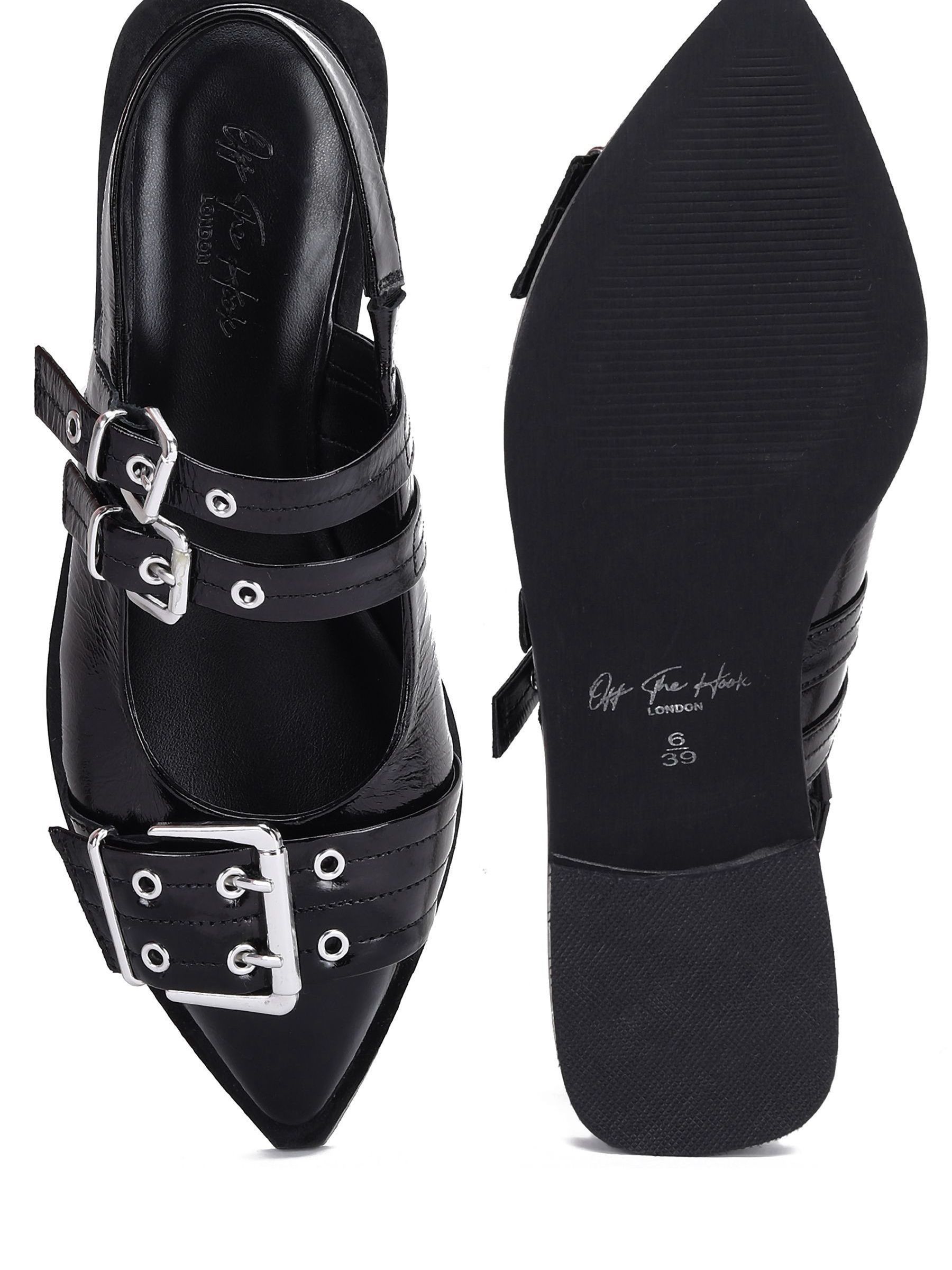 Buy Off The Hook Black Alderbrook Pointed Toe Leather Buckled Flat