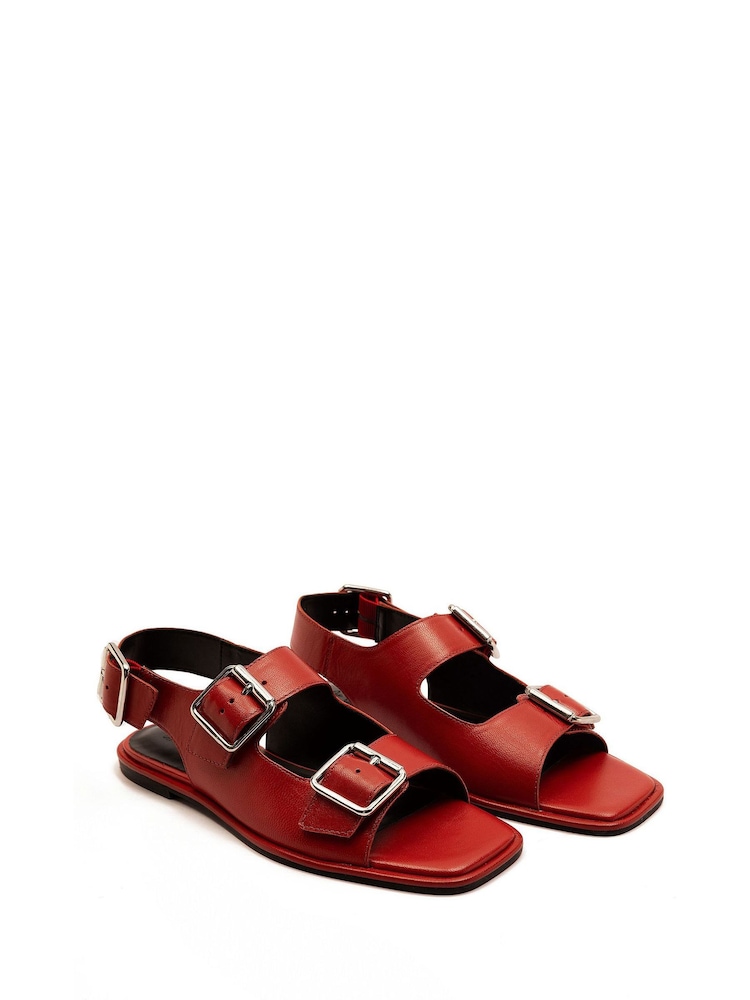 Off The Hook Baker Slingback Double Strap Leather Flat Sandals - Image 1 of 6