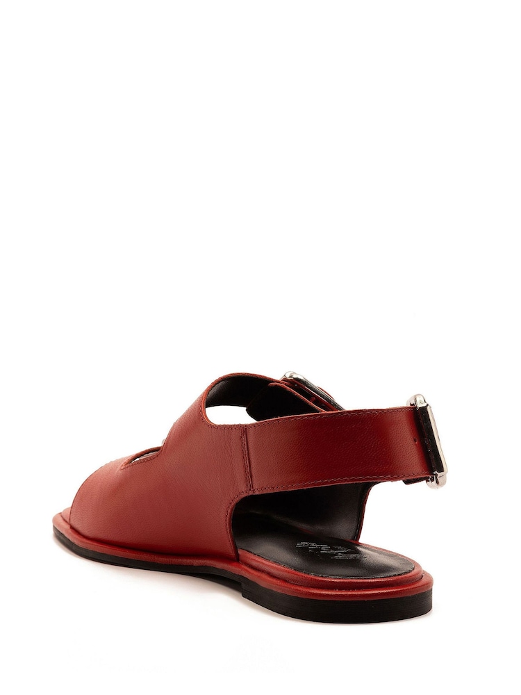 Off The Hook Red Baker Slingback Double Strap Leather Flat Sandals - Image 3 of 3 Off The Hook Red Baker Slingback Double Strap Leather Flat Sandals - Image 3 of 3