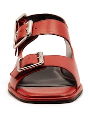 Off The Hook Red Baker Slingback Double Strap Leather Flat Sandals - Image 8 of 10