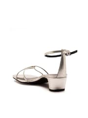 Off The Hook Silver Holborn Low Block Heel Leather Ankle Strap Sandals - Image 3 of 6