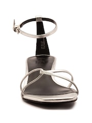 Off The Hook Silver Holborn Low Block Heel Leather Ankle Strap Sandals - Image 4 of 6