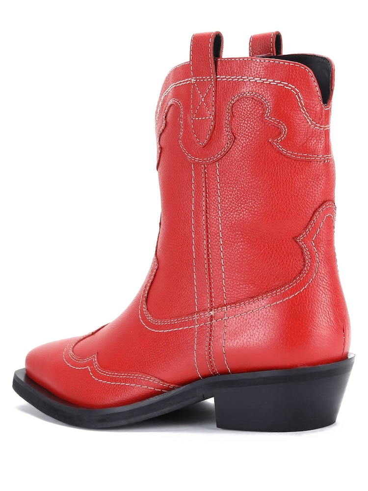 Buy Off The Hook Red Portobello High Ankle Cowboy Leather Boots