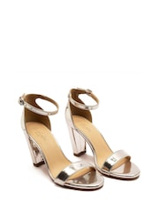 Off The Hook Silver Mayfair Snake Print Block Heel Ankle Strap Sandals - Image 3 of 8