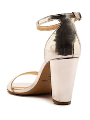 Off The Hook Silver Mayfair Snake Print Block Heel Ankle Strap Sandals - Image 5 of 8