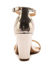 Off The Hook Silver Mayfair Snake Print Block Heel Ankle Strap Sandals - Image 7 of 8