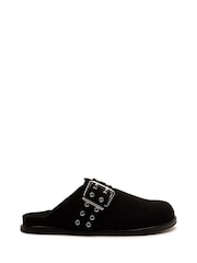 Off The Hook Black Paddington Buckle Suede Comfort Footbed Sandals - Image 2 of 6