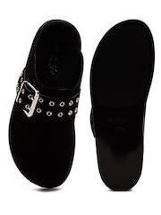 Off The Hook Black Paddington Buckle Suede Comfort Footbed Sandals - Image 6 of 6