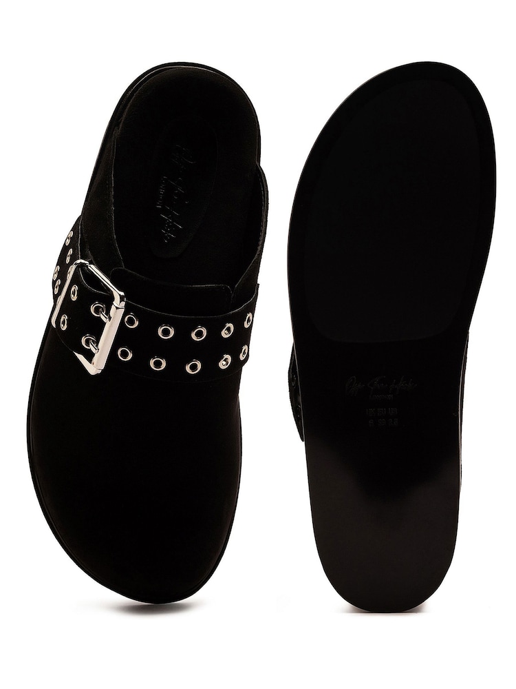 Off The Hook Black Paddington Buckle Suede Comfort Footbed Sandals - Image 6 of 6